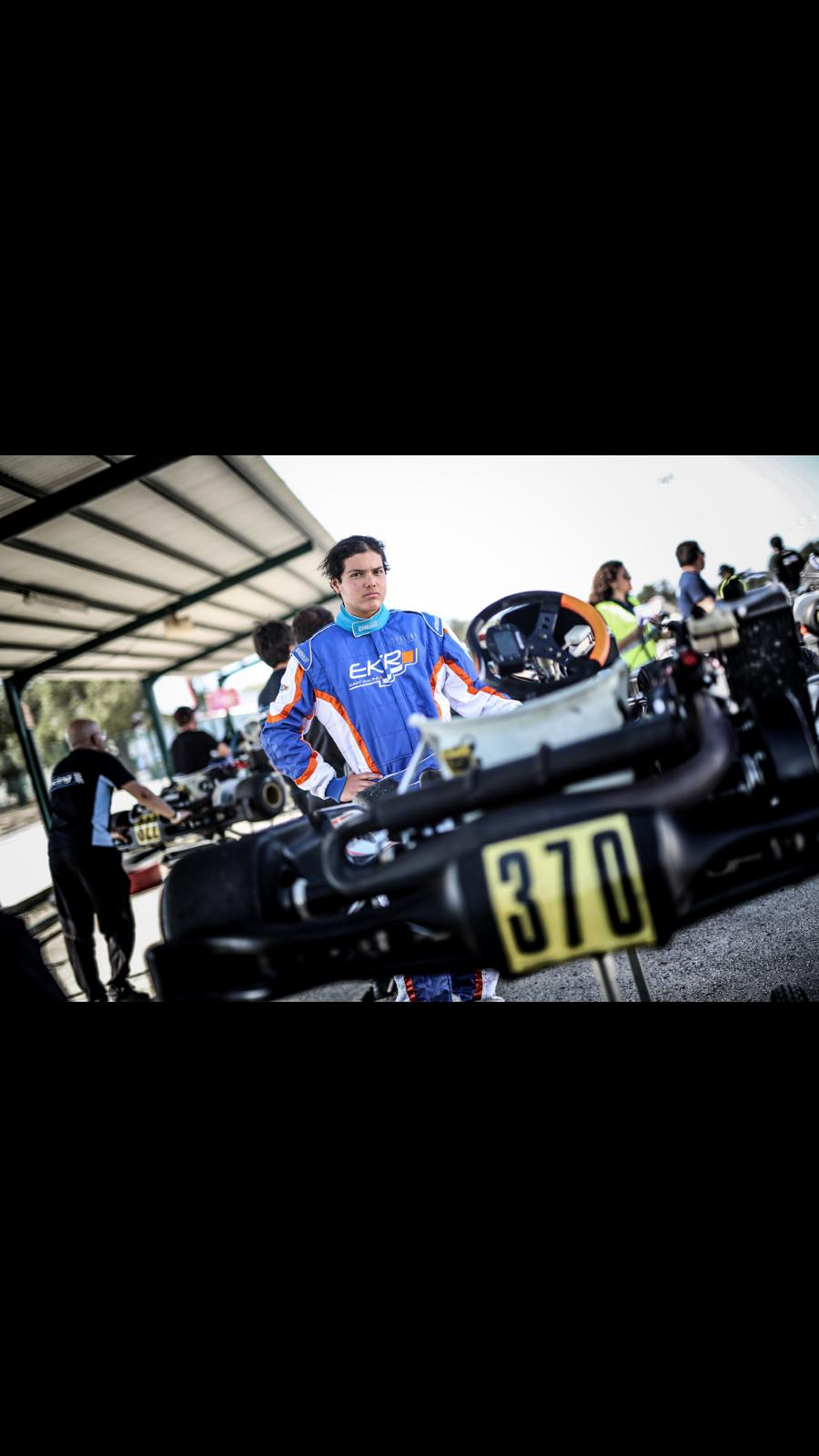 Diego Sirgado in the karting paddock with his EKR race kart